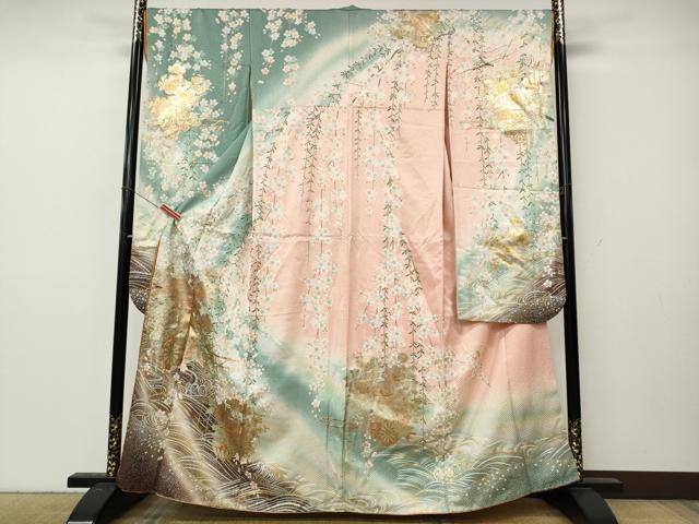 平和屋着物●豪華振袖 流水花車文 暈し染め 金銀彩 やまと誂製 十二単風 正絹 逸品 CABK8363ut