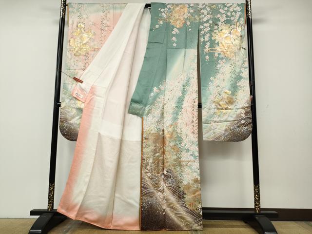平和屋着物●豪華振袖 流水花車文 暈し染め 金銀彩 やまと誂製 十二単風 正絹 逸品 CABK8363ut