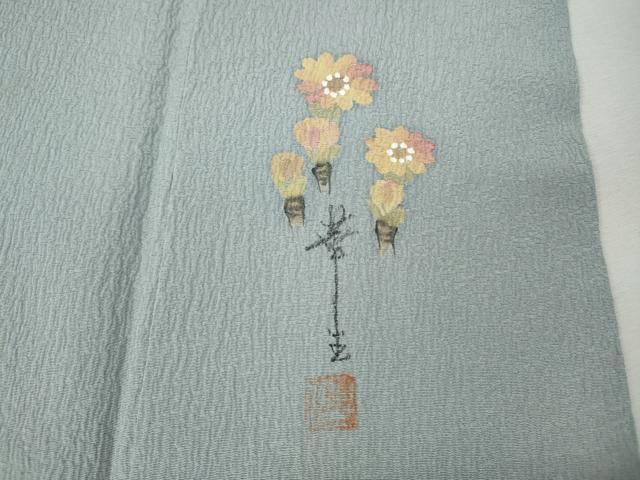 平和屋着物●染色作家 安達華生監修 色無地 霞地紋 秘色色 正絹 逸品 CABK8381ut