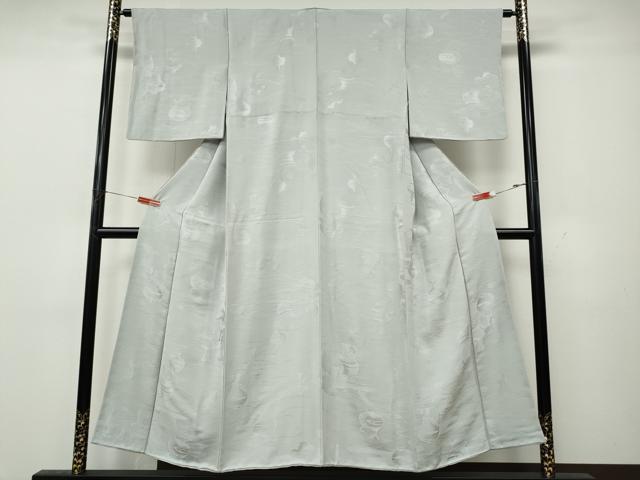 平和屋着物●上質な色無地 陶器芝草地紋 白鼠色 正絹 逸品 CABK8382ut