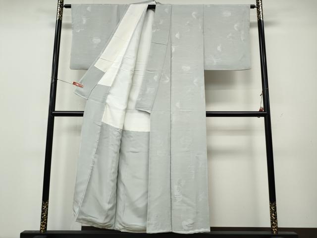 平和屋着物●上質な色無地 陶器芝草地紋 白鼠色 正絹 逸品 CABK8382ut