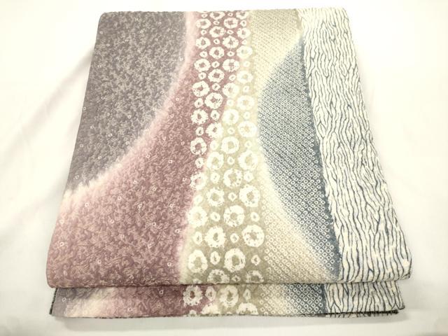 平和屋着物●両面 全通柄袋帯 ふくれ織 幾何学文 金通し地 正絹 逸品 CABK8401dy