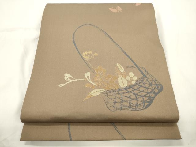平和屋着物●世界的人形師 辻村寿三郎 ジュサブロー 六通柄袋帯 舞蝶花籠文 金糸 正絹 逸品 CABK8403dy