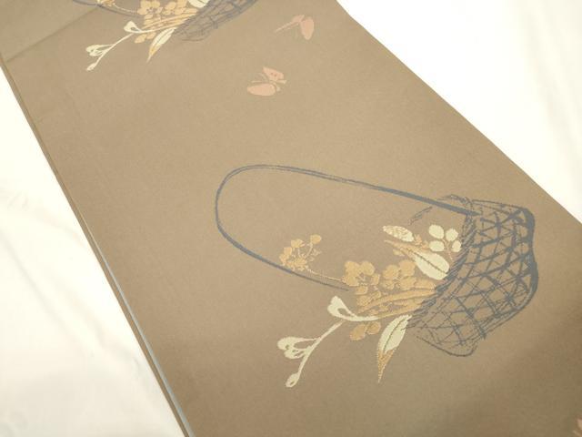 平和屋着物●世界的人形師 辻村寿三郎 ジュサブロー 六通柄袋帯 舞蝶花籠文 金糸 正絹 逸品 CABK8403dy
