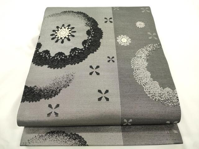 平和屋着物●両面 全通柄袋帯 幾何学花文 銀糸 正絹 逸品 CABK8404dy
