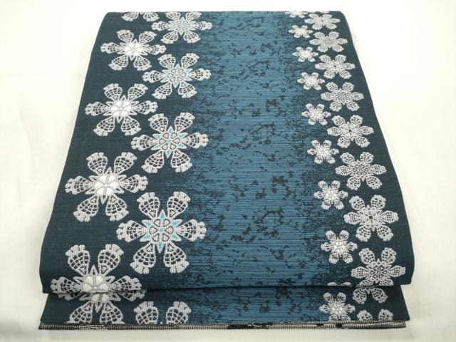 平和屋着物●両面 全通柄袋帯 幾何学花文 銀糸 正絹 逸品 CABK8404dy