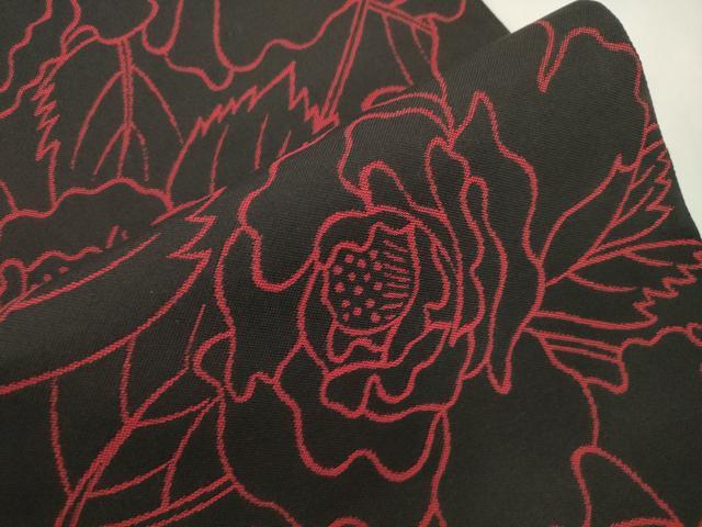 平和屋着物●六通柄 本袋帯 草花文 黒地 正絹 逸品 CABK8426dy