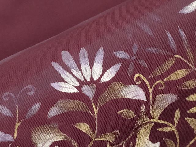 平和屋着物●塩瀬 九寸名古屋帯 手描き 草花文 金彩 正絹 逸品 CABK8436dy