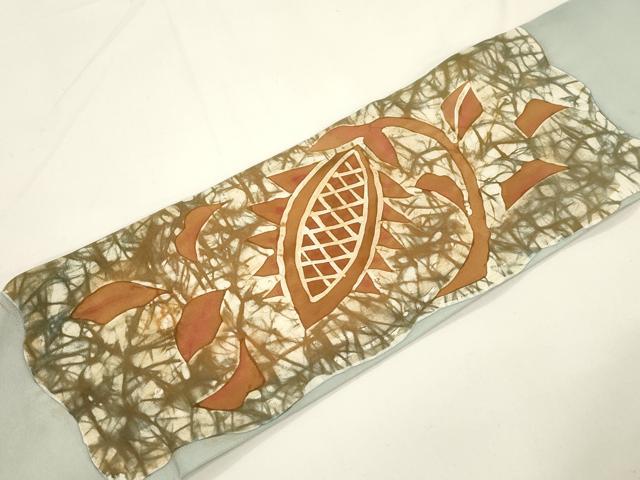 平和屋着物●塩瀬 九寸名古屋帯 ろうけつ染め 幾何学文 正絹 逸品 CABK8437dy