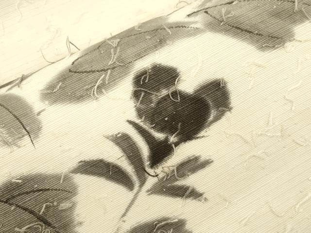 平和屋着物●九寸名古屋帯 作家物 手描き 髭紬 草花文 正絹 逸品 CABK8440dy