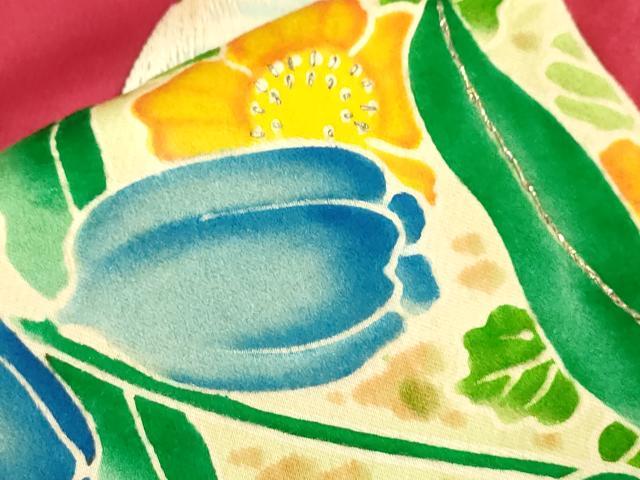 平和屋着物●アンティーク 大正ロマン 九寸名古屋帯 刺繍 草花文 金糸 正絹 逸品 CABK8442dy