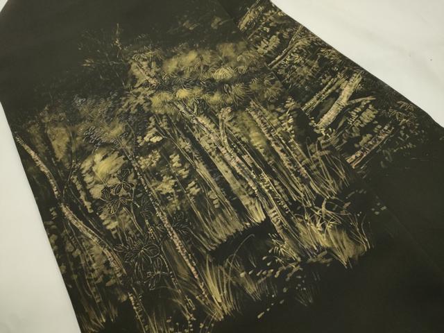 平和屋着物●塩瀬 九寸名古屋帯 手描き 草木文 金彩 正絹 逸品 CABK8444dy