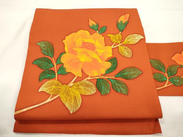 平和屋着物●塩瀬 九寸名古屋帯 ろうけつ染め 草花文 正絹 逸品 CABK8446dy