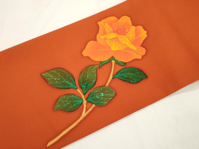 平和屋着物●塩瀬 九寸名古屋帯 ろうけつ染め 草花文 正絹 逸品 CABK8446dy