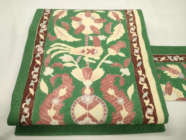 平和屋着物●全通柄九寸名古屋帯 ふくれ織 花鳥文 正絹 逸品 CABK8449dy