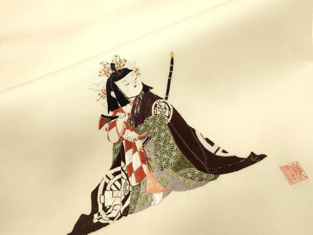 平和屋着物●塩瀬 九寸名古屋帯 作家物 総刺繍 人物文 金糸 正絹 逸品 CABK8456dy