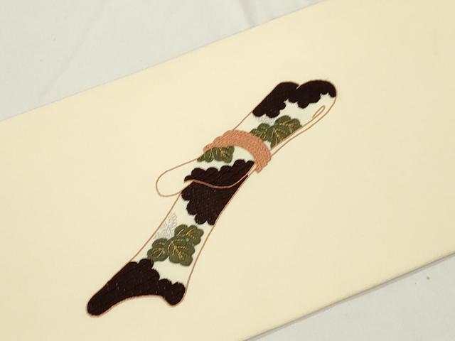 平和屋着物●塩瀬 九寸名古屋帯 作家物 総刺繍 人物文 金糸 正絹 逸品 CABK8456dy