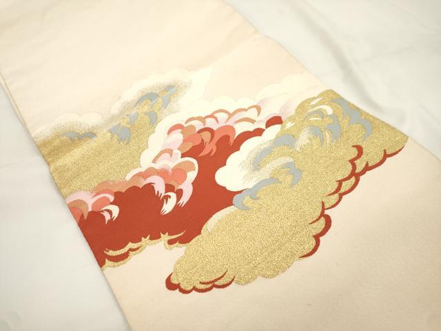 平和屋着物●爪掻き本綴れ 八寸名古屋帯 雲重ね文 金糸 正絹 逸品 CABK8458dy