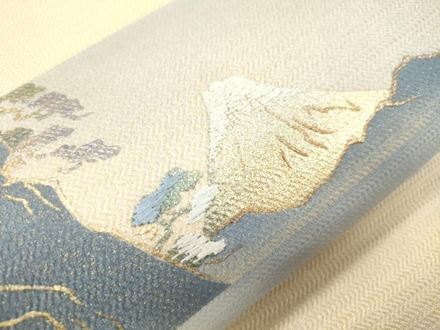 平和屋着物▼太鼓柄袋帯 作家物 刺繍 風景文 金銀彩 正絹 逸品 CABK8462dy
