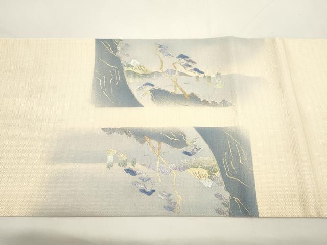 平和屋着物▼太鼓柄袋帯 作家物 刺繍 風景文 金銀彩 正絹 逸品 CABK8462dy