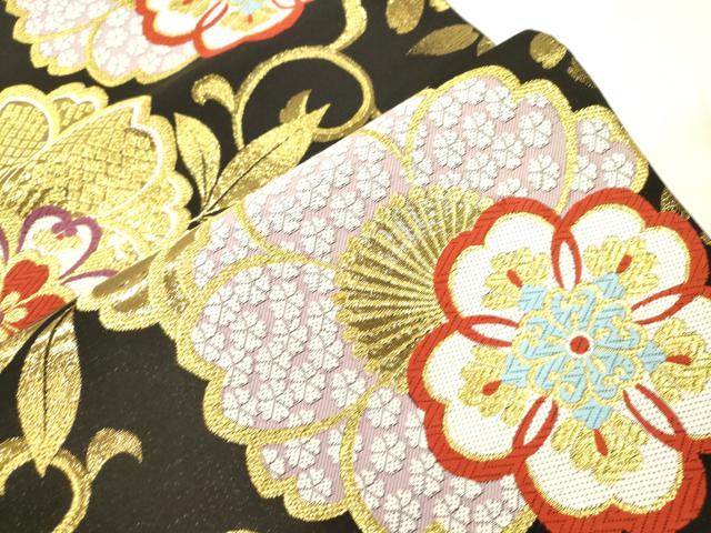 平和屋着物●六通柄袋帯 唐織 舞花文 黒地 金糸 正絹 逸品 CABK8485dy