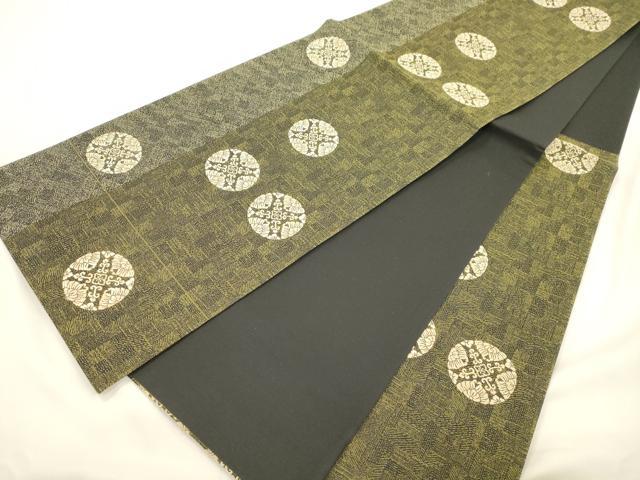 平和屋着物●六通柄袋帯 唐織 花丸文 黒地 金糸 正絹 逸品 CABK8487dy