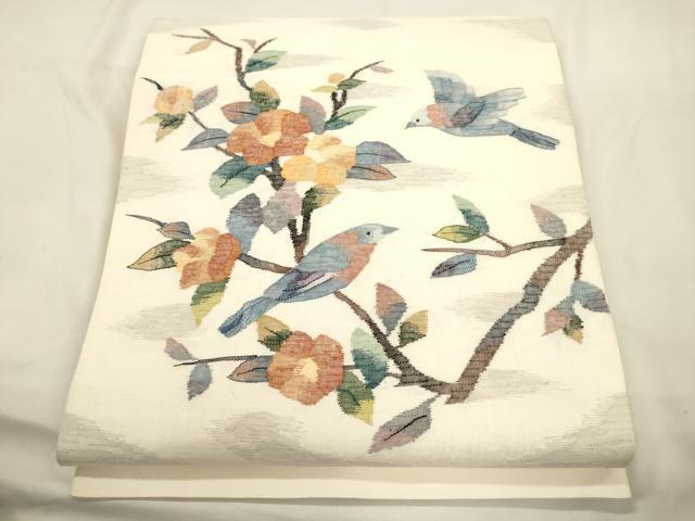 平和屋着物●太鼓柄袋帯 すくい織 花鳥文 正絹 逸品 CABK8496dy