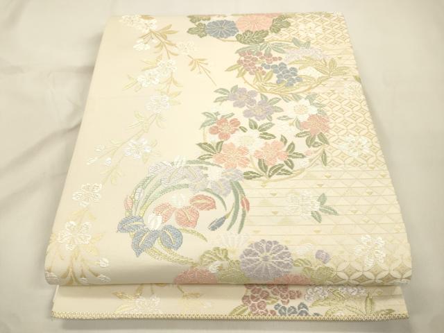 平和屋着物●六通柄袋帯 唐織 新小石丸 草花丸文 金糸 正絹 逸品 CABK8502dy
