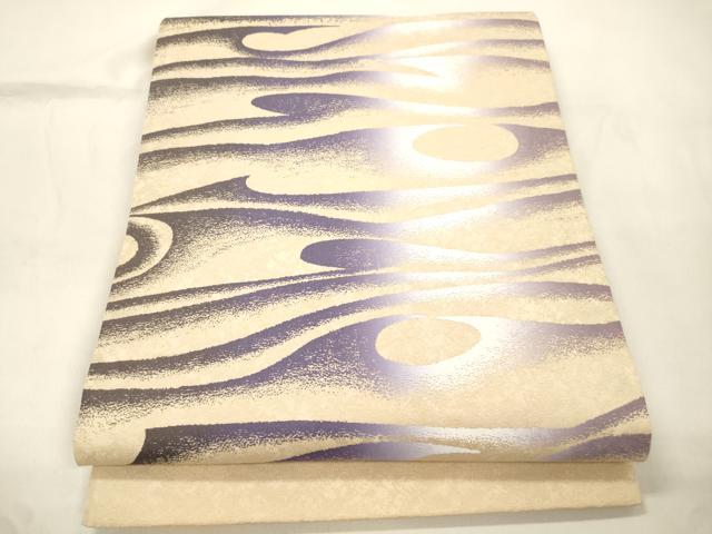 平和屋着物●日展作家 山本唯与志 レリーフ染 太鼓柄袋帯 流水文 銀通し地 正絹 逸品 CABK8504dy