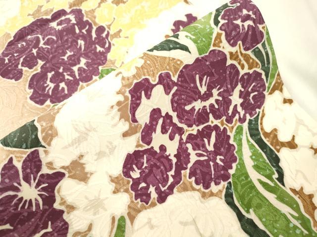 平和屋着物●博多織 鵬翔 全通柄袋帯 纐纈 ふくれ織 草花文 正絹 逸品 CABK8508dy