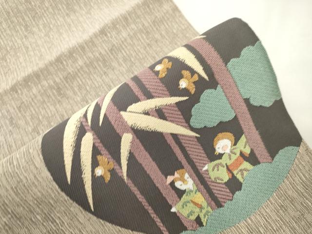 平和屋着物●西陣 太鼓柄袋帯 遊心 したきりすずめ 反端付き 正絹 逸品 CABK8513dy