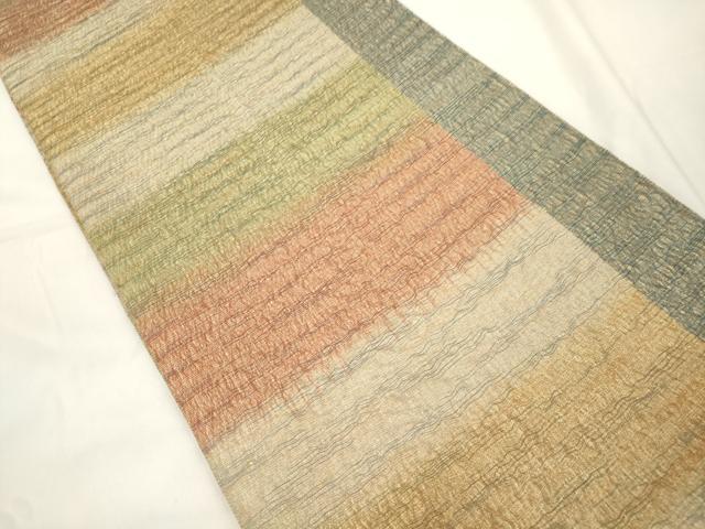 平和屋着物●紋屋井関 御寮織 全通柄袋帯 横段文 金糸 正絹 逸品 CABK8519dy