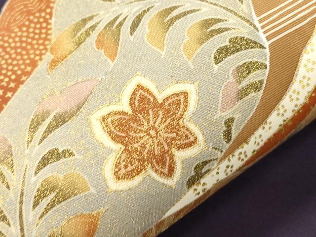 平和屋着物●塩瀬 九寸名古屋帯 切嵌更紗飛鶴文 金彩 正絹 逸品 CABK8524dy