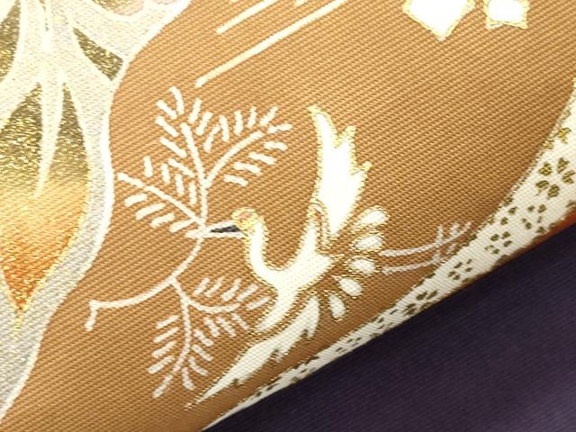 平和屋着物●塩瀬 九寸名古屋帯 切嵌更紗飛鶴文 金彩 正絹 逸品 CABK8524dy