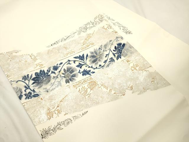 平和屋着物●銀座きしや 中国三大刺繍 相良刺繍 塩瀬 九寸名古屋帯 破れ色紙重ね花文 金銀彩 正絹 逸品 CABK8525dy
