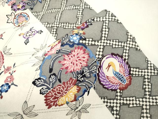 平和屋着物●全通柄 九寸開き名古屋帯 紅型 鶴 雪輪草花丸文 正絹 逸品 CABK8529dy