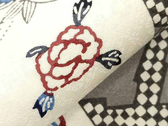 平和屋着物●全通柄 九寸開き名古屋帯 紅型 鶴 雪輪草花丸文 正絹 逸品 CABK8529dy