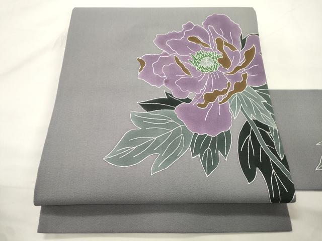 平和屋着物●九寸名古屋帯 草花文 銀彩 正絹 逸品 CABK8536dy