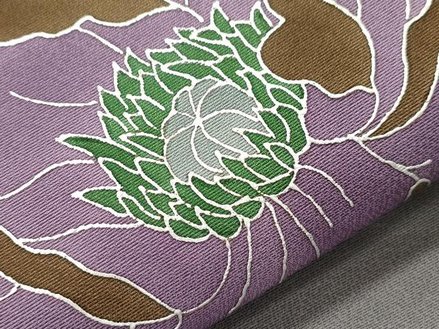 平和屋着物●九寸名古屋帯 草花文 銀彩 正絹 逸品 CABK8536dy