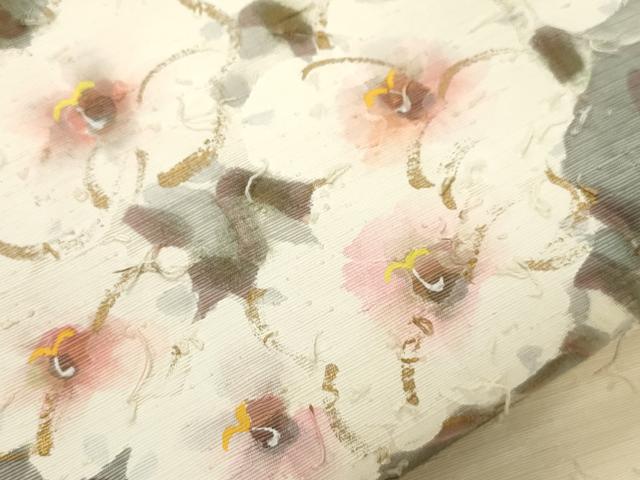 平和屋着物●九寸名古屋帯 手描き 髭紬 草花文 金彩 正絹 逸品 CABK8538dy