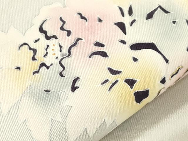 平和屋着物●塩瀬 九寸名古屋帯 草花文 金彩 正絹 逸品 CABK8548dy