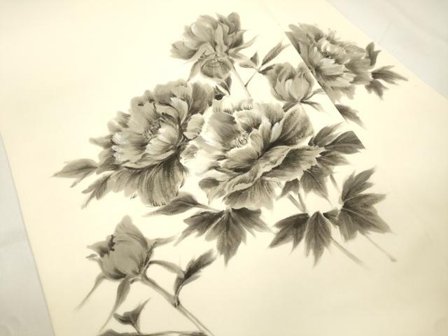 平和屋着物●塩瀬 九寸名古屋帯 作家物 手描き 草花文 正絹 逸品 CABK8554dy