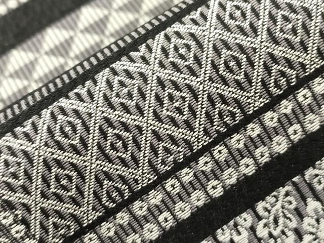 平和屋着物●六通柄袋帯 幾何学花文 黒地 正絹 逸品 CABK8566dy