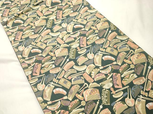 平和屋着物●六通柄袋帯 唐織 櫛 金糸 正絹 逸品 CABK8575dy