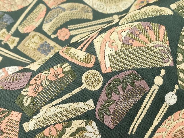 平和屋着物●六通柄袋帯 唐織 櫛 金糸 正絹 逸品 CABK8575dy