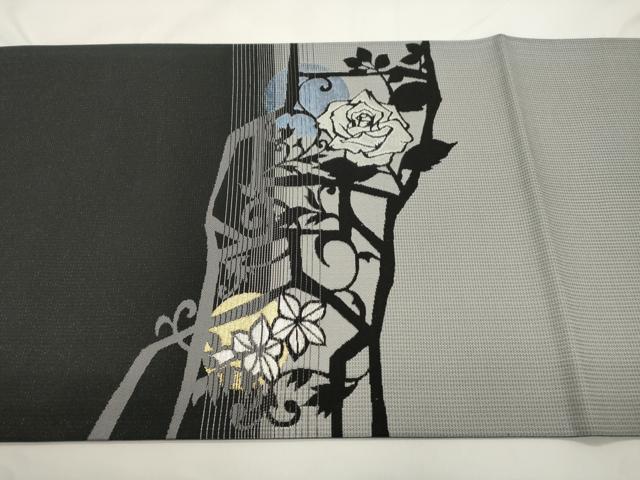 平和屋着物●太鼓柄袋帯 シルエット 草花文 金銀糸 正絹 逸品 CABK8580dy