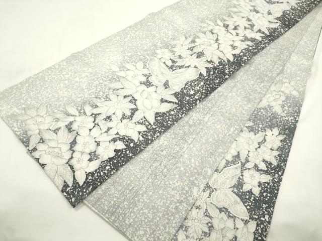 平和屋着物●六通柄袋帯 ふくれ織 手描き 花蝶文 正絹 逸品 CABK8585dy