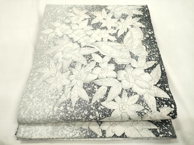 平和屋着物●六通柄袋帯 ふくれ織 手描き 花蝶文 正絹 逸品 CABK8585dy