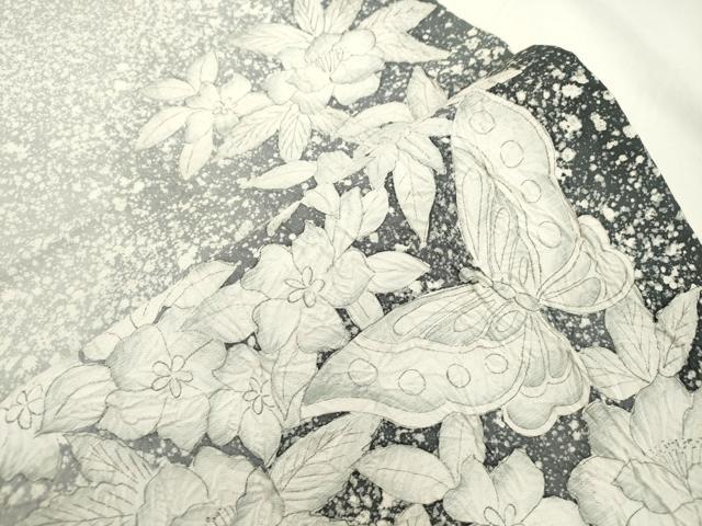 平和屋着物●六通柄袋帯 ふくれ織 手描き 花蝶文 正絹 逸品 CABK8585dy