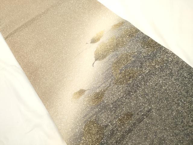 平和屋着物●友禅作家 茂野大生 太鼓柄袋帯 舞葉文 金通し地 正絹 逸品 CABK8586dy